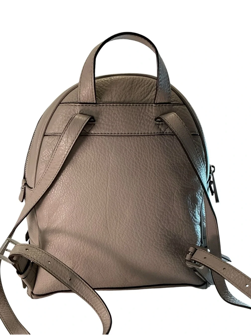 MICHAEL KORS Rhea Zip Studded Backpack Pebbled Leather Bag Pearl Gray- 12